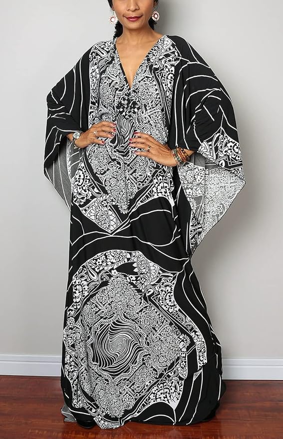 Venasha Womens Caftan Floral Print Kaftan Dress Short Sleeve Swimsuit Cover up Loungewear for Summer