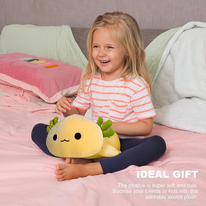 Onsoyours Cute Axolotl Plush, Soft Stuffed Animal Salamander Plush Pillow, Kawaii Plush Toy for Kids (Yellow Axolotl, 13")