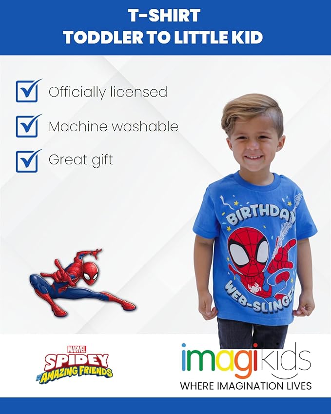 Marvel Spidey and His Amazing Friends Birthday T-Shirt Toddler to Big Kid Sizes (2T - 10-12)