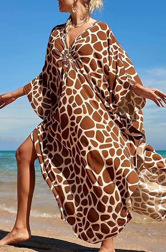 Venasha Womens Caftan Floral Print Kaftan Dress Short Sleeve Swimsuit Cover up Loungewear for Summer