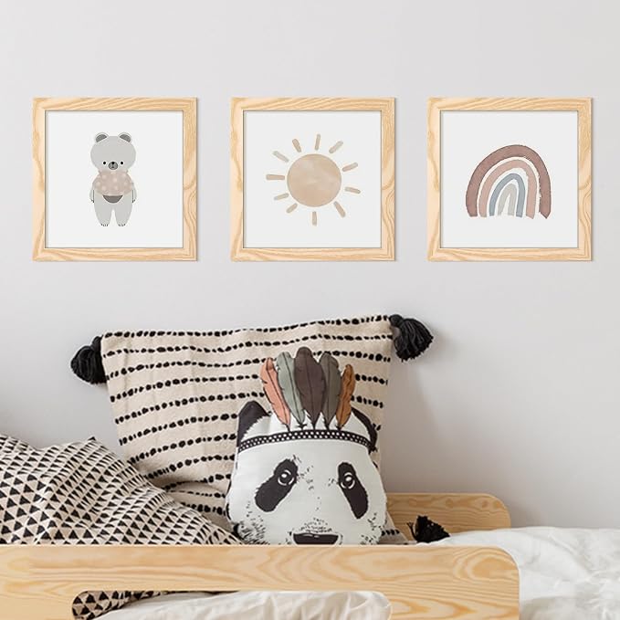 upsimples 8x8 Picture Frame, Display Pictures 4x4 with Mat or 8 x 8 Without, Wall Hanging Photo Frames, Natural Style, 1 Pack