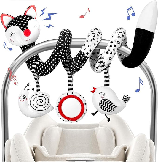 FATI Car Seat Toys for Babies, Hanging Toys for Newborns, Black and White High Contrast Toy for Baby, Spiral Stroller Toys for 0-12 Months Baby - Ideal Gift
