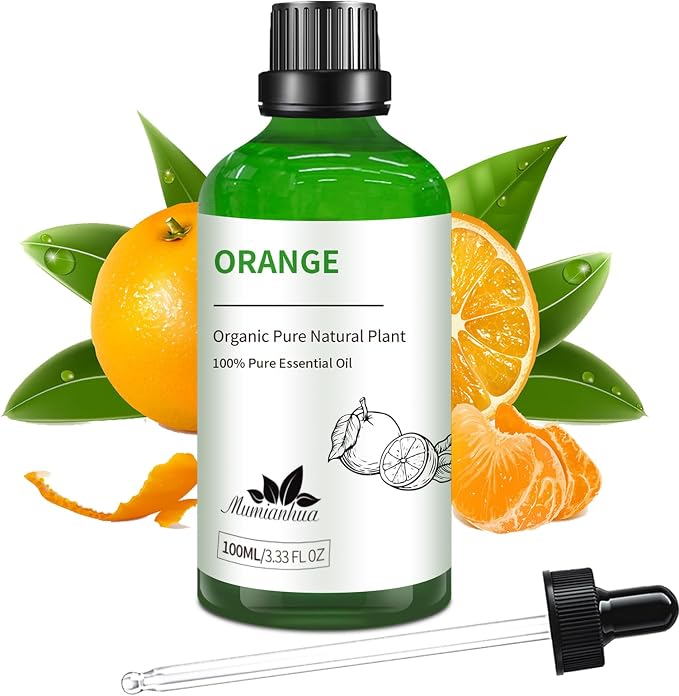 Orange Essential Oil, Fresh Scent, Aromatherapy & Cleaning, 3.38 Fl Oz | Mumianhua Cold-Pressed Orange Oil. Bright Citrus Scent. Skin-Safe for DIY Perfume, Soap & Candle Making, Cleaning & Diffusion