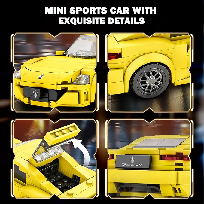 Reobrix Super Sports Car Building Blocks Sets, Classic Collectible Car Model for Adult, Mini Sports Cars Toy Kit for Adult Yellow(384 Pieces)