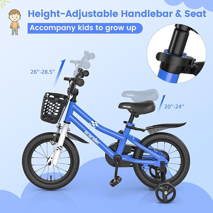 BABY JOY Kids Bike, 12 14 16 18 20 Inch Children Bikes for Boys Girls Teens 3-8 8+ Years w/Training Wheels or Kickstand, Handbrake, Coaster Brake & Removable Basket, Kids Bicycle of Multiple Colors