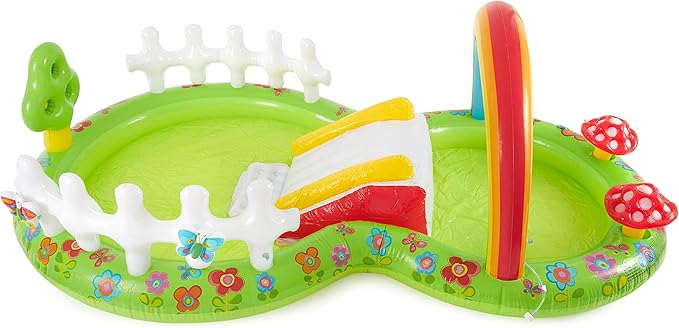 INTEX Garden Inflatable Kiddie Pool: Inflatable Kids Pool with Water Sprayer and Slide – Splash Pad – 114" x 71" x 41" – Ages 3+