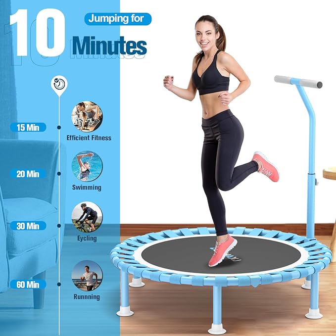 ZCMHAXJ Foldable Mini Trampoline, 40" Rebounder Trampoline for Adults & Kids, 450lbs Capacity with T-Shaped Adjustable Bar, Indoor Fitness Workout Exercise Equipment