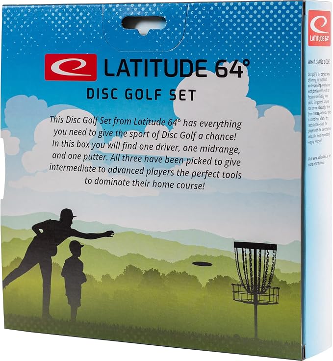 Latitude 64 Retro Burst Disc Golf Starter Set (3-Pack) - Includes Keystone, Fuse, Saint | Grippy Base Plastic | Perfect Beginner Disc Golf Set | Contains Putter, Midrange & Driver | Colors Will Vary