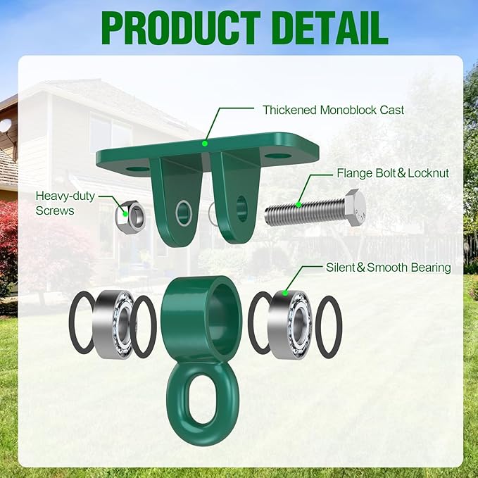 BETOOLL Heavy Duty Swing Hangers with Bearing, Porch Swing Hanging Kit for Outdoor Playground Tree Ceiling Mount Swingset Hardware Bracket Hooks for Hammock Yoga Punching Bag Accessories 4PCS Green