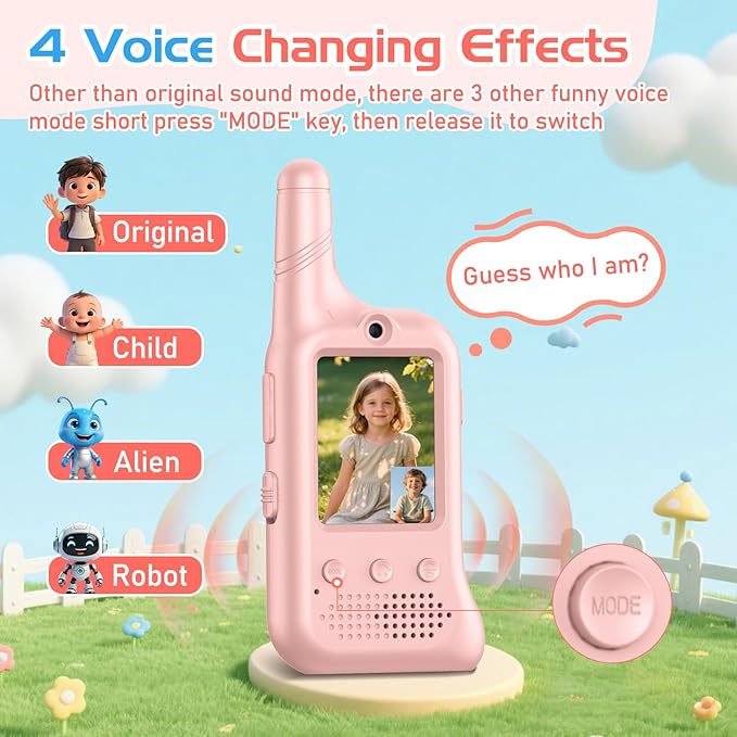 2 Pack Video Walkie Talkies for Kids, Rechargeable Kids Walkie Talkies with HD Camera & Voice Changer Long Range Video Intercom Toys Boys Girls Birthday Gifts for Family Games Outside Camping Hiking