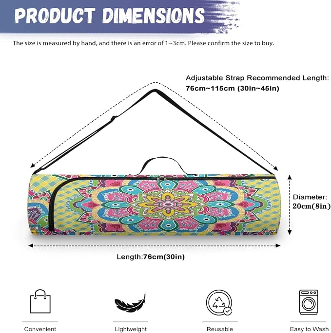 Spacious Extra Large Storage Yoga Mat Bag | Huge Capacity Mandala Gym Tote - Waterproof Wear-Resistant Carrier Strap Pilates