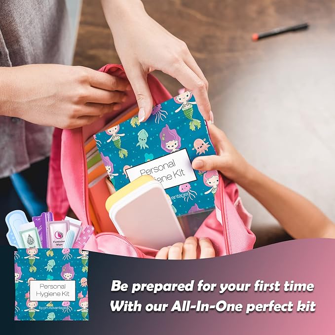 Menstrual Kit All-in-One | Convenience on The Go | Single Period Kit Pack for Travelling, Tweens & Teenagers | Individually Wrapped Feminine Hygiene Products (Under the Sea)