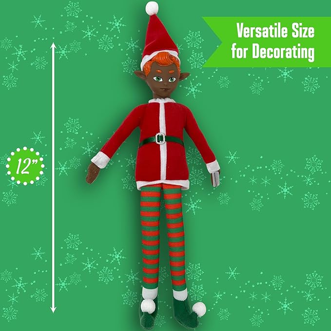 The Original Elf 12" Plush Christmas Elf Doll – Poseable Shelf Sitter with Dangling Legs – Perfect for Christmas Decorations, Toy Elf for Kids, Mini Elf Christmas Elves, and Elf Tree Topper
