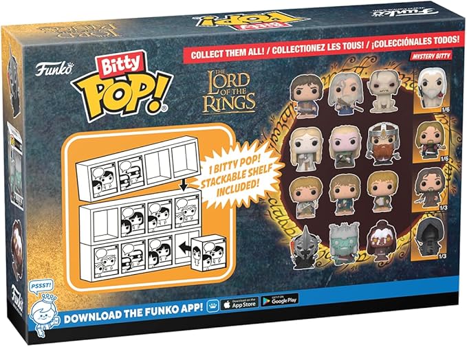 Funko Bitty POP! Lord of the Rings - Samwise, 4-Pack and A Surprise Mystery Mini Figure - 0.9 Inch (2.2 Cm) - Lord of the Rings Collectable - Stackable Display Shelf Included - Gift Idea