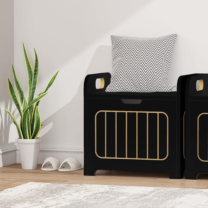 Aenuert Storage Chests, Small Cube Organizer Box,Wooden Entryway Storage (Black, With Handle)