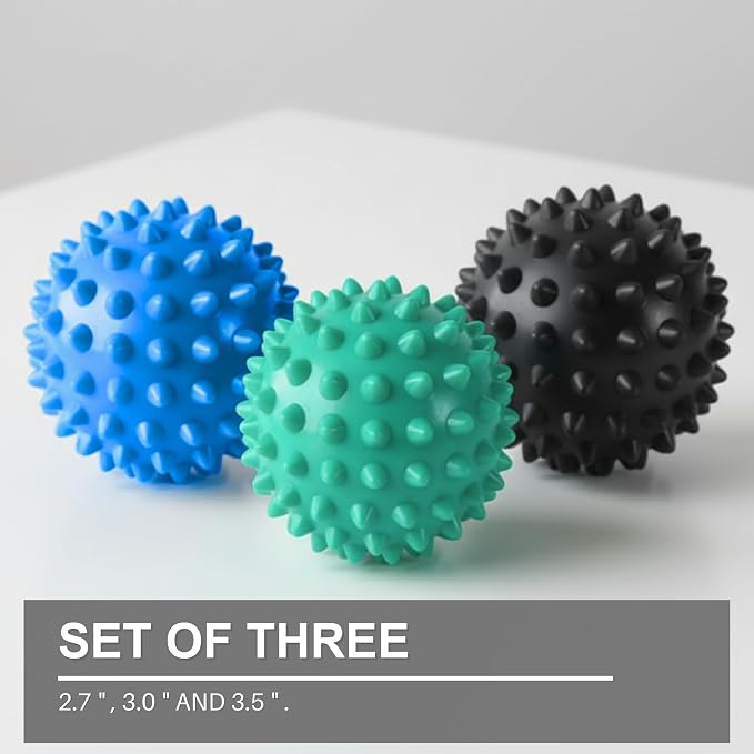 LEZER Spiky Massage Ball, Trigger Massage Point, Plantar Fasciitis, Deep Tissue Myofascial Release Tool, Foot Massager, Muscle Knot Relief, Physical Therapy, Set of 3