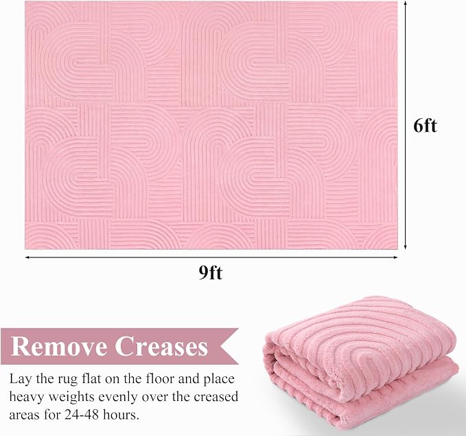 Pauwer 6x9 Area Rugs for Living Room, Modern Non Slip Washable Rug, Pink | Arch Pattern, Soft Fluffy, Neutral, Boho Accent, Solid Color Floor Carpet, For Kids Room Dining Room Nursery Entryway