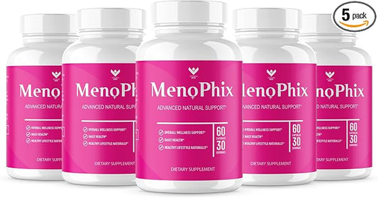 (5 PACK) MenoPhix Menopause Natural Support Capsules - Meno Phix Supplement, Meno Phix Menopause, MenoPhix Supplements for Women Natural Support, MenoPhix Reviews (300 Capsules) 5 Month Supply