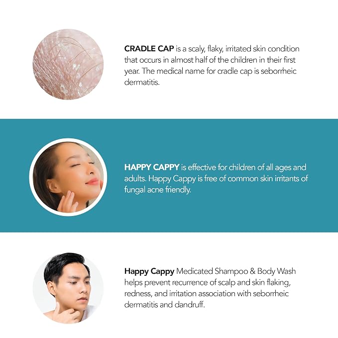 Happy Cappy Medicated Shampoo and Body Wash- Baby Dandruff Shampoo, Helps Cradle Cap and Seborrheic Dermatitis, Reduces Redness, Dermatologist Tested, Fragrance-Free- 8 Fl Oz (Pack of 3)