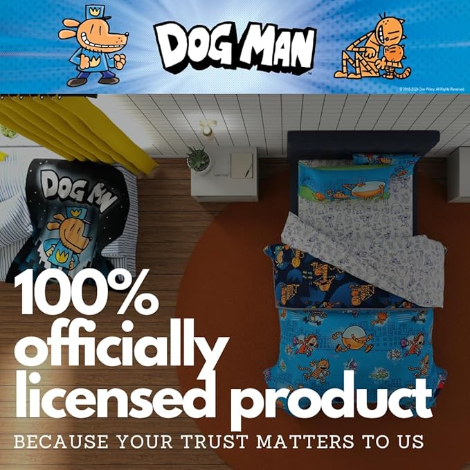 Franco Dog Man Supa Book Kids Bedding Super Soft & Cozy Reversible Microfiber Comforter and Sheet Set with Sham, 5 Piece Twin Size, (Officially Licensed Product)