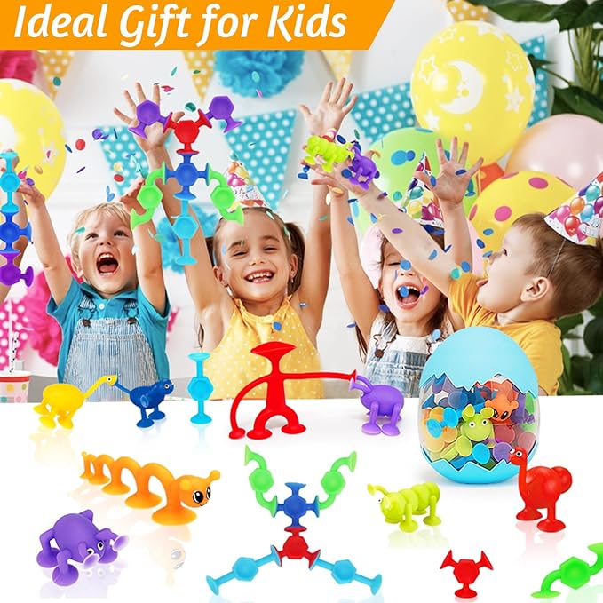 32 PCS Toddler Suction Cup Bath Toys for Kids Ages 1-3 3-5 4-8, Mini Sensory Travel Toy 2 3 4 5 6 Year Boy Girl Valentines Birthday Gifts Party Favor Goody Easter Basket Stuffer Fillers Prize Eggshell