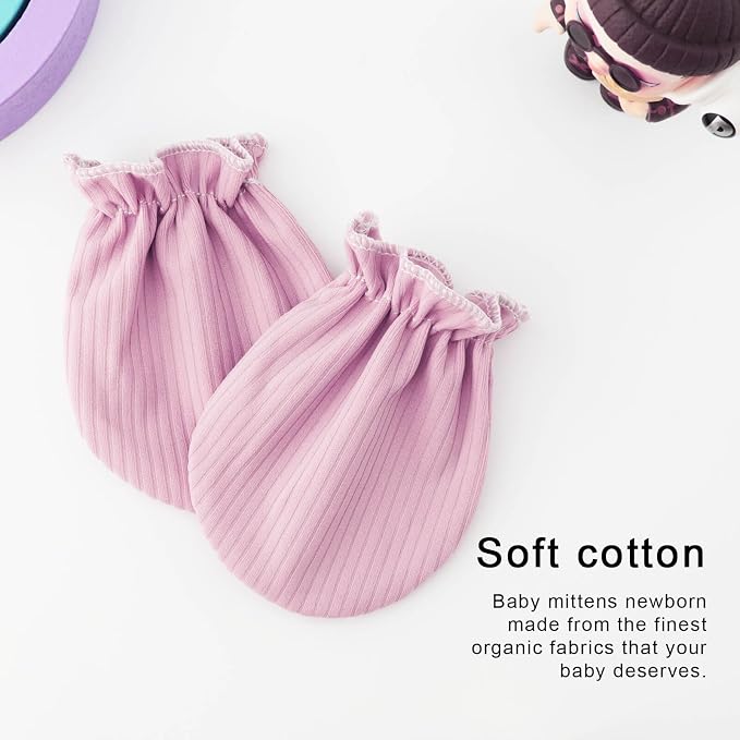 BQUBO Newborn Infant Toddler Mittens No Scratch Cotton Elastic Wrist Gloves Hypoallergenic for 0-6 Months Baby Boys Girls