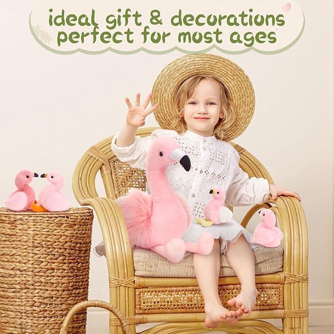 MorisMos Plush Flamingo Stuffed Animals-18in Mommy Stuffed Flamingo with 4 Baby Bird Toys for Girls Boys,Pink Bird Stuffed Animal Gift for Kids Women Birthday Decor Baby Shower Christmas