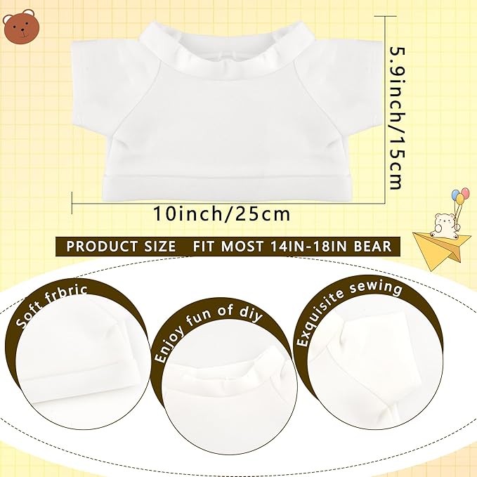 20 Pcs Teddy Bear Blank Shirt Sublimation White Bear Tee Shirt Bulk Stuffed Animal Toy White Clothing for 15 Inch Stuffed Bears Dolls DIY (Color Style 2)