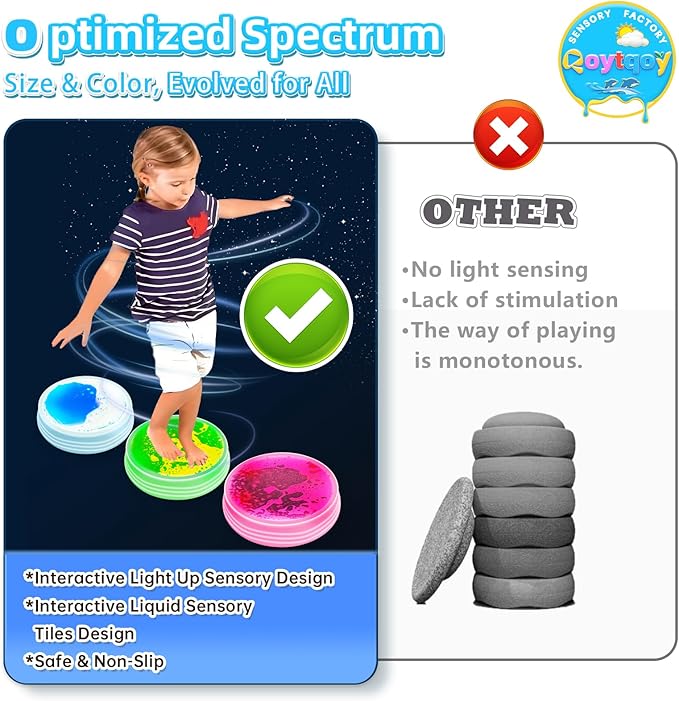 Liquid Light Up Stepping Stones - 1 Pack Round Liquid Sensory Balance Stones for Kids 3 Age Up