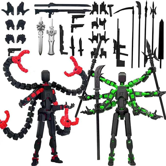 2PCS (Assembly Completed) T13 Action Figure Set, 3D Printed Action Figure,3D Printed Toys Stick Figure,Collectors Decorations for Game Lovers Toys (Red Green)