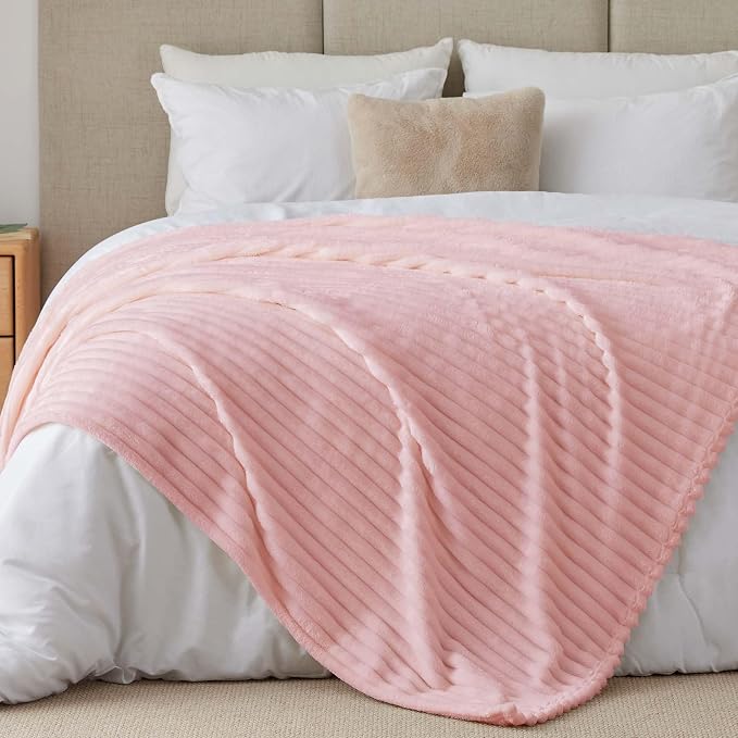 BEDELITE Ribbed Full Size Blanket for Bed, Pink, 84"x90" | Ultra-Soft Plush Fleece, Warm Yet Lightweight, Ribbed Texture, Home Decor, Machine Washable, Giftable, All-Season Use
