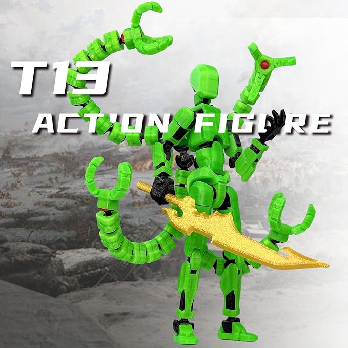 Already Assembled T13 Action Figure Accessories, T13 Multi-Jointed Movable,for Collectors Desktop Decorations t-13 Movability 3D Printed Toys (Luminous Green, 5.5 Inch)