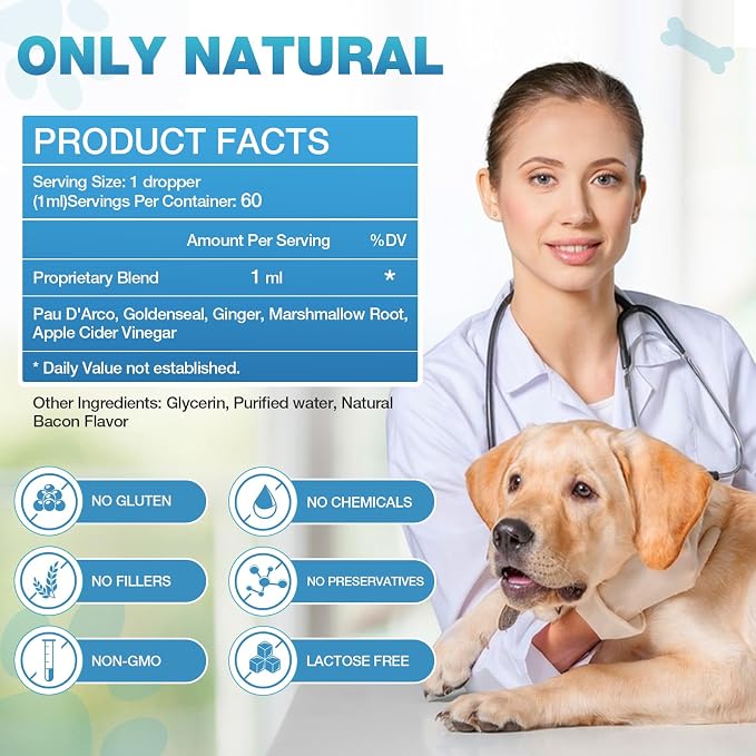 Yeast Infection Treatment for Dogs - Dogs Ear Infection Treatment, Natural Anti Yeast Supplement with Drops, Soothing Itch Skin Allergy Relief, Reduces Inflammation, 2 Oz