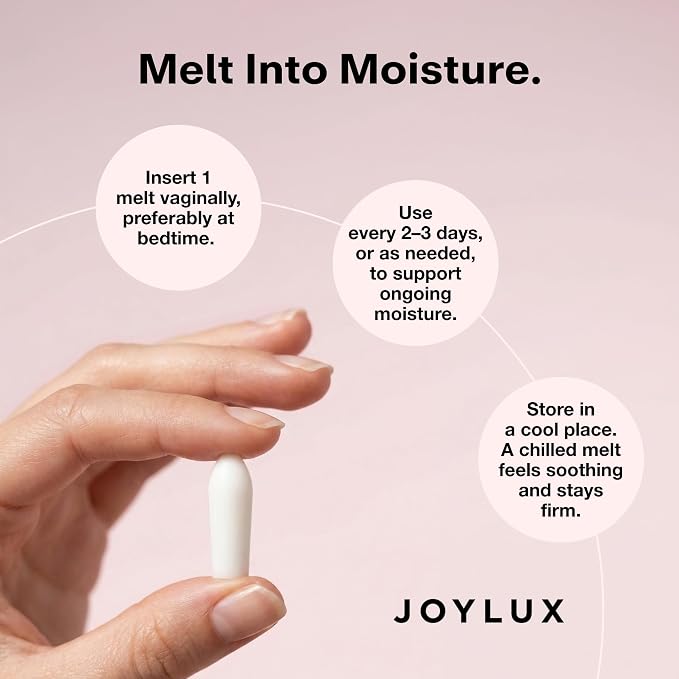 Joylux reliefHER Hydration Melts, Moisturizing Vaginal Suppositories with 15mg Hyaluronic Acid (3X More HA), Non-Hormonal, Supports Intimate Hydration, 10 Melts