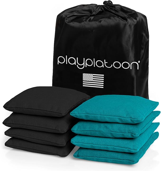 Play Platoon Cornhole Bags Weather Resistant- Set of 8 Regulation Bean Bags for Tossing- Official Professional Size & Weight Corn Hole Bags Two Color All Weather Cornhole Beans Bag Set with Tote Bag