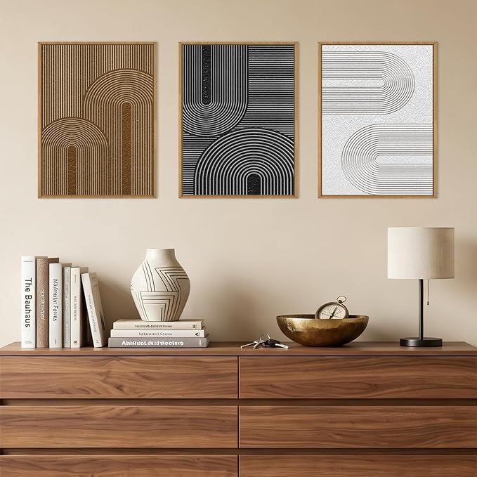 BINCUE Framed Dark Wall Art Geometric Artwork Abstract Modern Wall Decor for Living Room Bedroom Office 12x16 Inch Set of 3