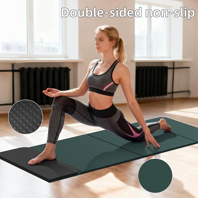 Foldable TPE Yoga Mat Thick 10mm,75" x40"Extra Large Exercise Mats | Stretch Mat Non-slip Fitness Folding Mat Easy to Carry,Wide Gym Mats for Women Men Suitable for Home Workout Travel Pilates
