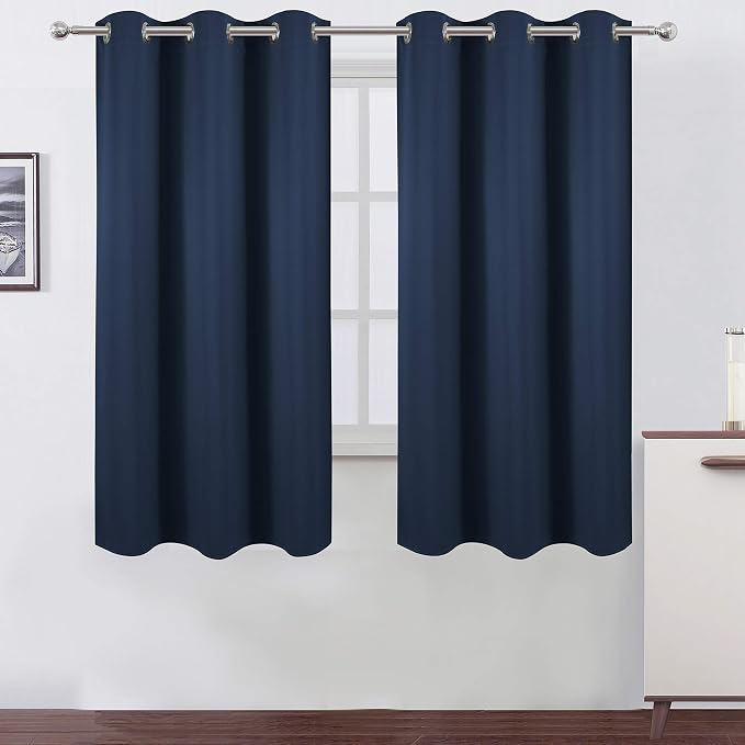 LEMOMO Navy Blue Blackout Curtains 40 x 63 Inch Length/Set of 2 Curtain Panels/Thermal Insulated Room Darkening Blackout Curtains for Bedroom