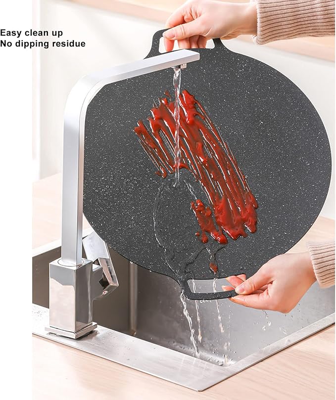 Korean Grill Pan,14.17inch Nonstick Round Griddle Grill Pan for Korean BBQ,Round BBQ Griddle with Handle,Multifunctional Stove Plate for Meats, Pancakes, Ribs