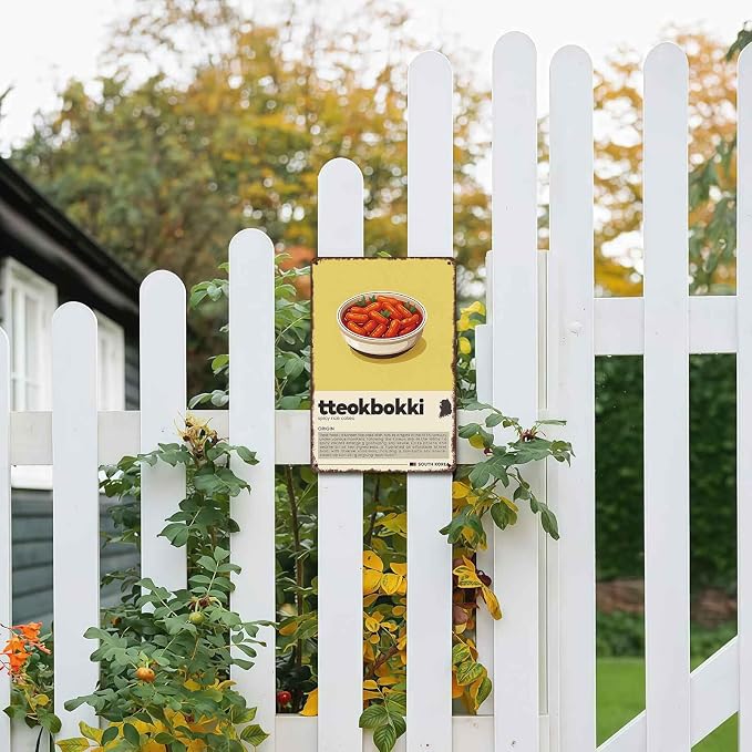 Tteokbokki Spicy Rice Cakes Vintage Aluminum Metal Sign, 8 x 12 Inch, Garage, Farmhouse, Home, Bar, Cafe, South Korean Food Decorative Plaque Wall Decor