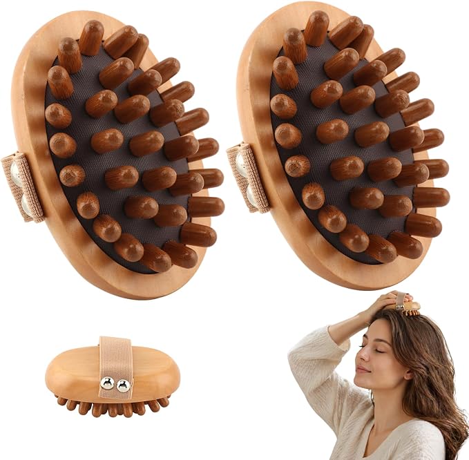 2 Pcs Meridian Massage Brush, Wooden Scalp Massage Tool for Muscle Pain Relief, Lymphatic Drainage, Body Shaping & Cellulite Reduction