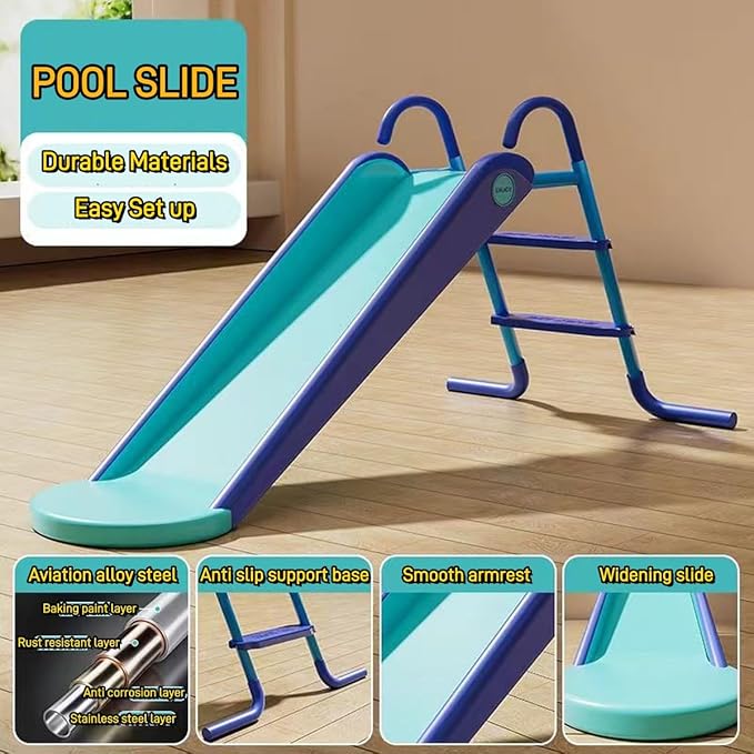 Pool Slide Foldable Pool Water Slide, Summer Swimming Pool Supplies Universal Trampoline Ladder Backyard Slide Home Playground Equipment (Blue)