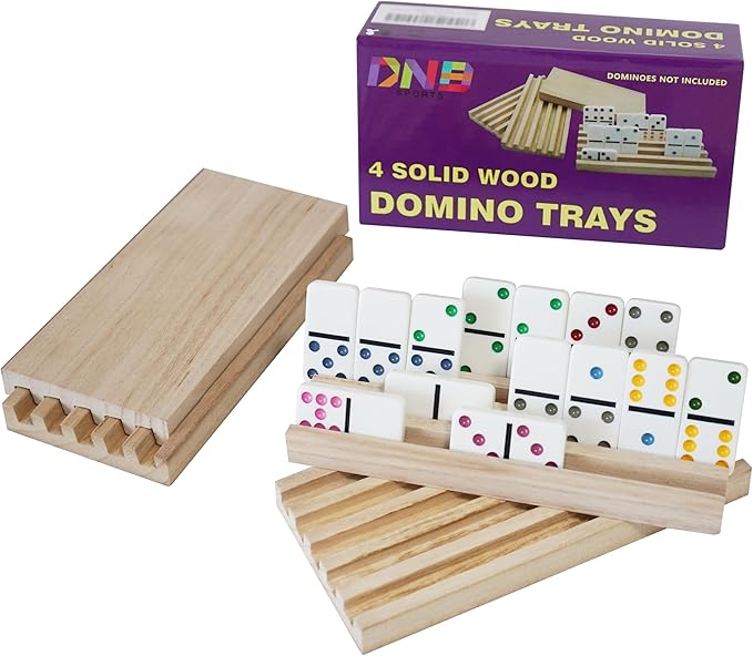 DNB Wooden Domino Racks Trays - Set of 4 Holders 5 Slots per Holder - Dominoes NOT Included