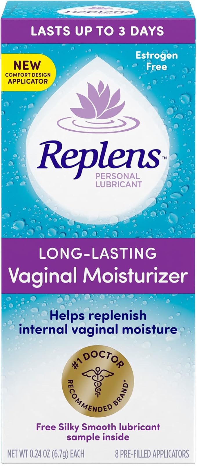 Replens Long-Lasting Vaginal Moisturizer, 8ct with Single-use applicator (Pack of 2)