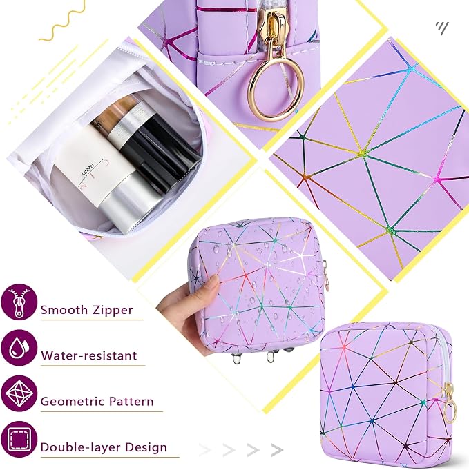 Likesing Period Bag for Tampon, Leather Sanitary Napkin Storage Bag for Girls Womens, Portable Sanitary Napkin Period Pad Pouch for Purse, Small Make Up Bags(Purple)