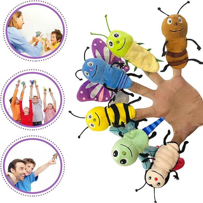6pcs Insect Finger Puppet Set, Mini Hand Puppets Suitable for Kids, Cute Animal for Role-Playing and Storytelling, Realistic Finger Puppet for Toddlers