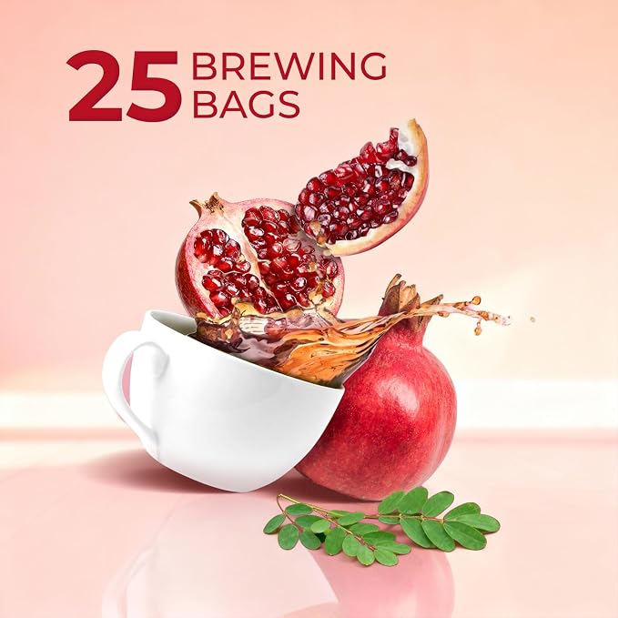 Life Plus Style Gourmet La Granja Green Tea Pomegranate Moringa Tea 25 Individually Wrapped Tea Bags Green Tea with Moringa Hibiscus and Pomegranate Herbal Blend