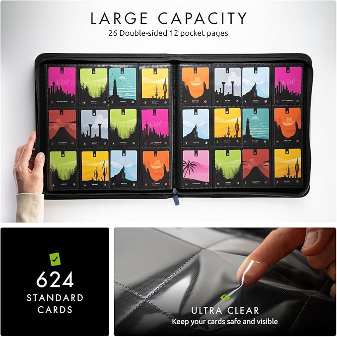 Vault X 12 XL Pocket Zip Binder, 624 Cards, Exo-Tec Material, 26 Side-Loading Pages (Blue)