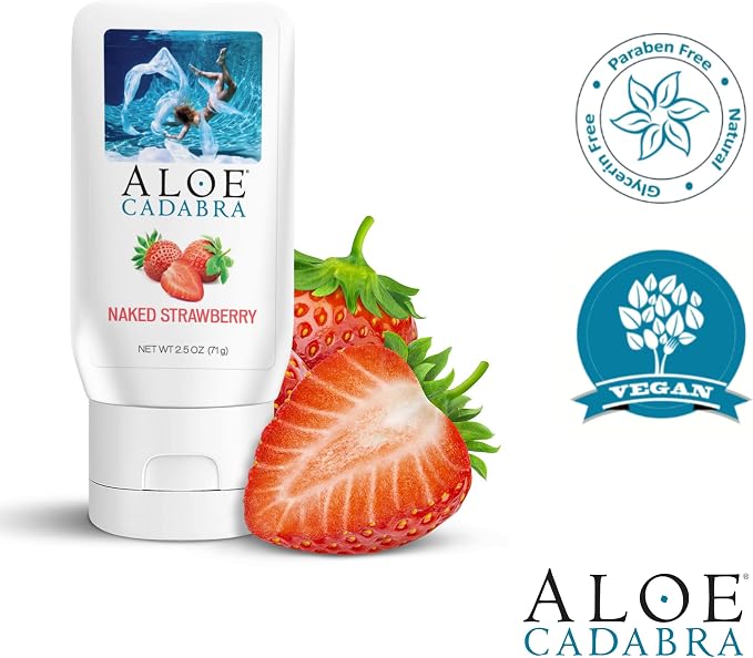 Aloe Cadabra Flavored Personal Lubricant & Vaginal Moisturizer, NSF Certified Organic Edible Aloe Lube for Men, Women & Couples, Non-Staining, pH Balanced, Toy Compatible (Strawberry, 2.5oz, 5 Pack)