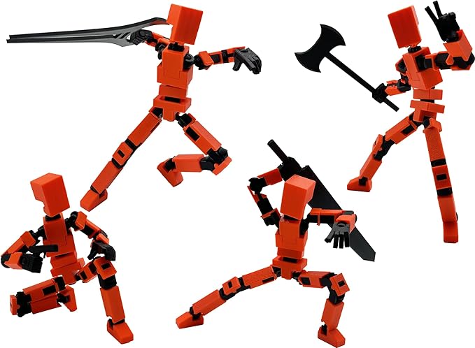 (Assembly Completed) 3D Printed Enlarge Body Size 8.13-inch Action Figure Lucky20, Full Body Mechanical Movable Toy, Multiple Accessories, Desk Decoration (Orange)